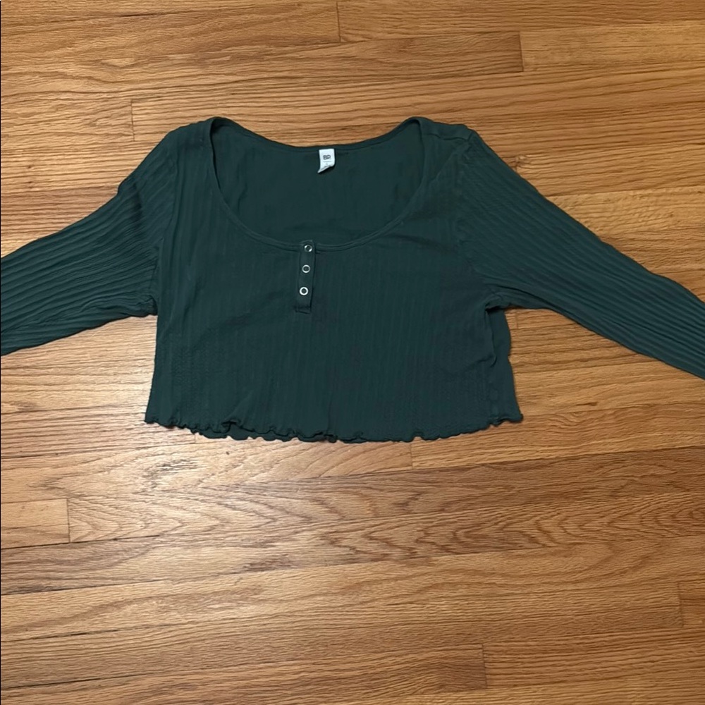 BP Forest Green Ribbed Long Sleeve Crop Top